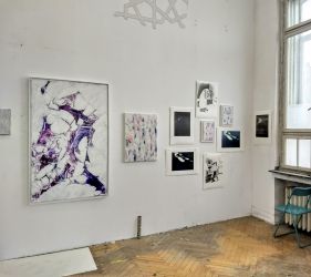 Ausstellungsansicht Kunstpunkte, Atelierhaus Höherweg, im Atelier von Paul Schwer, Düsseldorf, 2017