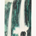 aus der Serie "scapes" (22|VII) I, Monotypie und Chine Collé auf Büttenpapier, Buntstift, Pastell, 39 x 87,5 cm, 2022