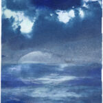 Kathrin Edwards, blue memories (25) 01, Cyanotypie auf Büttenpapier, Aquarell, Unikat, 10x15, Rahmen 15x21, 2025