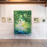 Großes Werk: "closing in", Aquarell auf Bambus-Aquarellpapier, 140-145 x 196 cm, 2026 - Ausstellungsansicht "Stromlinien", Abschlussausstellung Residency PleinAir, Kunstverein Schwedt/Oder, 2026